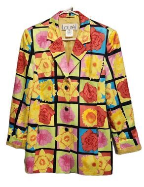 Vintage ESCADA LAUREL Colorful Floral POP ART-to-WEAR Blazer Size 38
